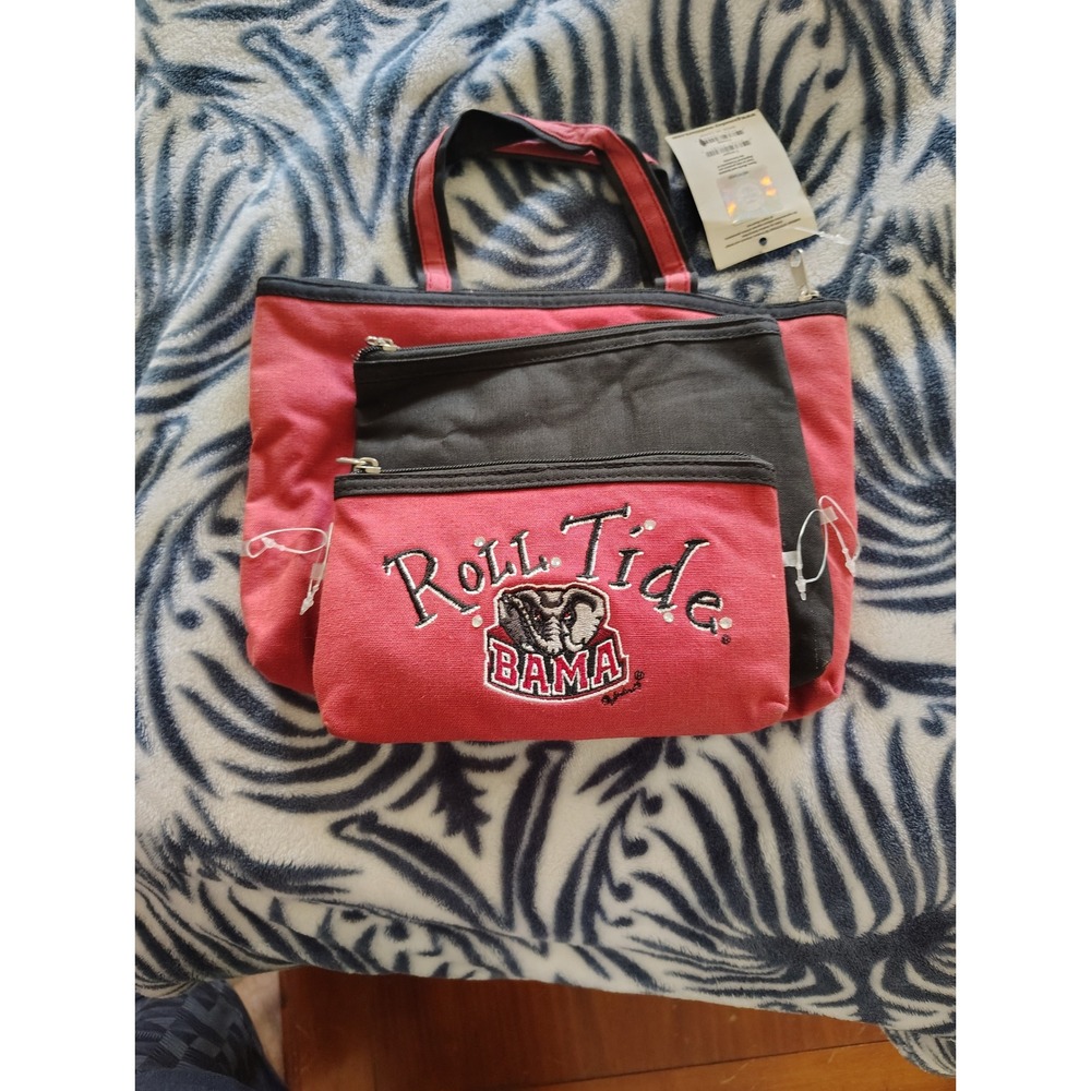 NCAA Alabama Crimson Tide Roll Tide 3 Piece Canvas Tote Bag Pouch Set New Tags
